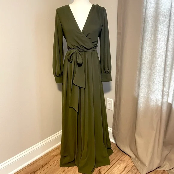 green emerald velvet dress Baltic Born Womens Katelyn Velvet Maxi Wrap Dress | Dark Olive main image 1